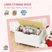 Toy Storage Chest with Wheels and Safety Hinges for Toddlers Playroom or Bedroom White AOSOM