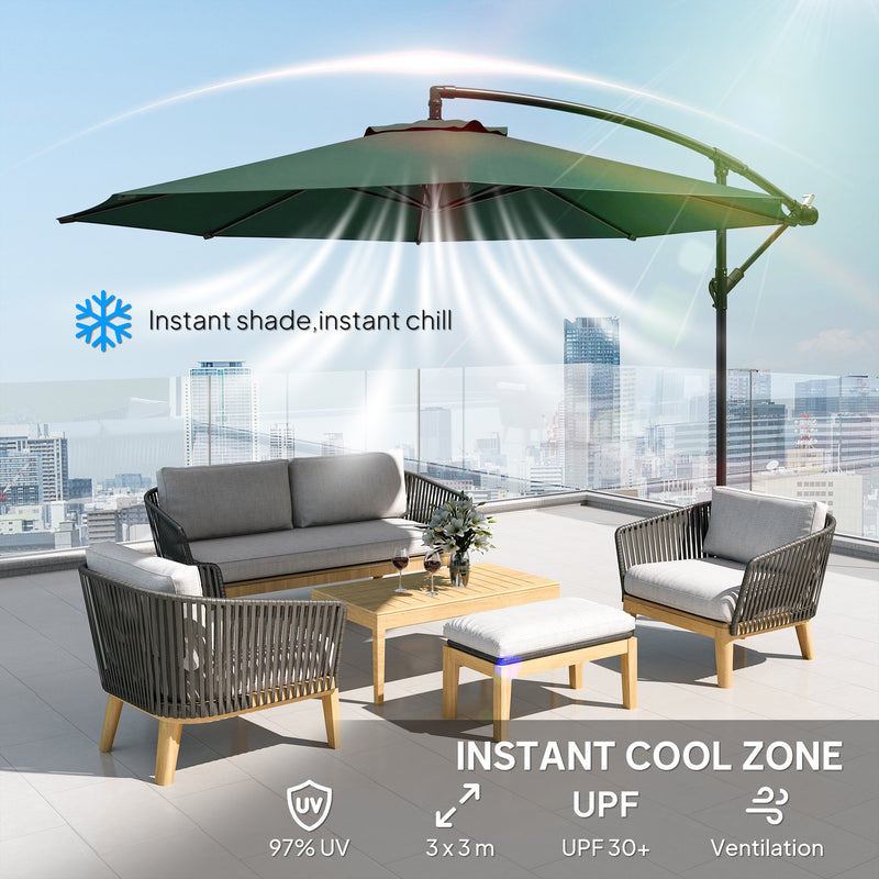 Cantilever Garden Parasol with Adjustable Shade and UPF 30+ UV Protection for Patio or Lawn, Dark Green