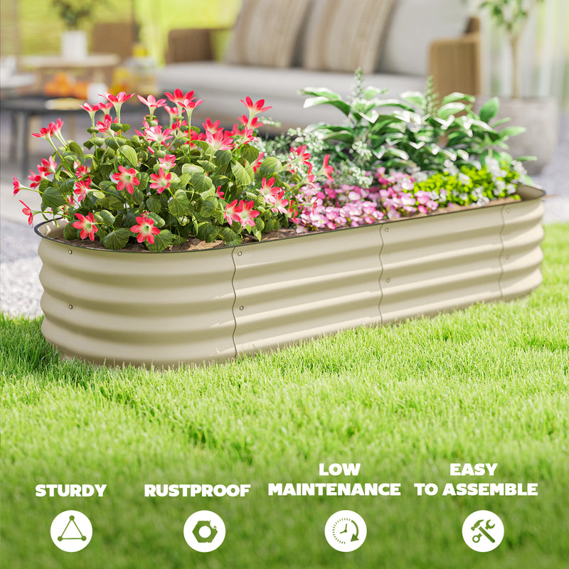Galvanised Metal Raised Garden Bed With Safety Edging For Plants And Herbs Cream White AOSOM