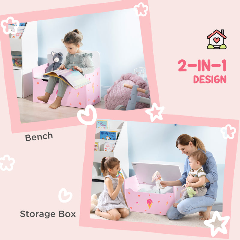 4 Piece Kids Bedroom Furniture Set with Bed Toy Box and Vanity for Ages 3 to 6 Pink AOSOM
