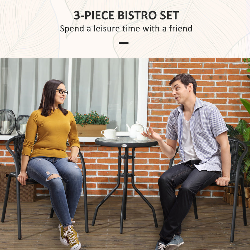 3 Piece Rattan Bistro Set Black Garden Furniture by Outsunny