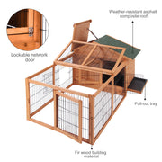 Wooden Outdoor Rabbit Hutch with Openable Roof Detachable Run and Slide Out Tray Grey AOSOM