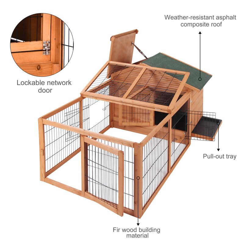 Wooden Outdoor Rabbit Hutch with Openable Roof Detachable Run and Slide Out Tray Grey AOSOM