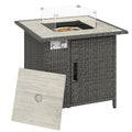 Outdoor Rattan Gas Fire Pit Table With Adjustable Flame And Glass Guard Dark Grey Outsunny