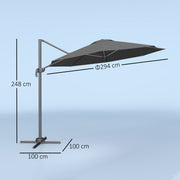 Black 3m Cantilever Parasol with 360° Rotation and Crank Handle for Garden by Outsunny