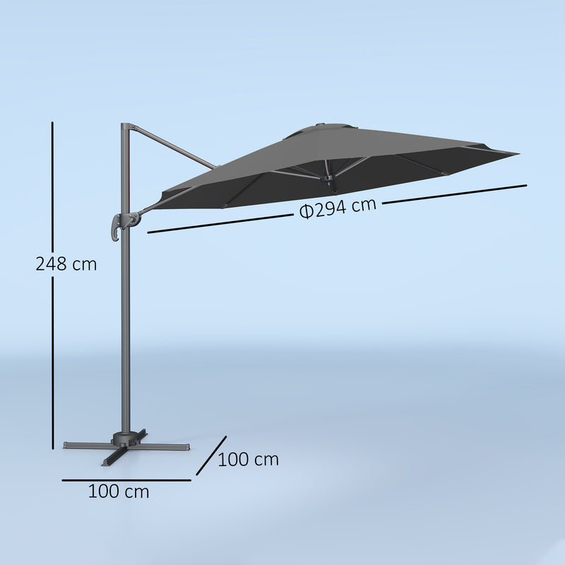 Black 3m Cantilever Parasol with 360° Rotation and Crank Handle for Garden by Outsunny