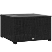 Black Rattan Side Table with Glass Top 62 x 62cm for Garden and Patio by Outsunny