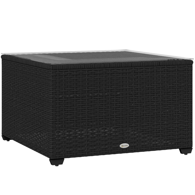Black Rattan Side Table with Glass Top 62 x 62cm for Garden and Patio by Outsunny