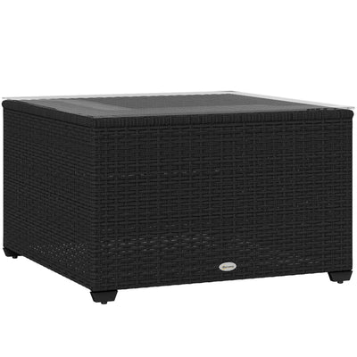 Black Rattan Side Table with Glass Top 62 x 62cm for Garden and Patio by Outsunny
