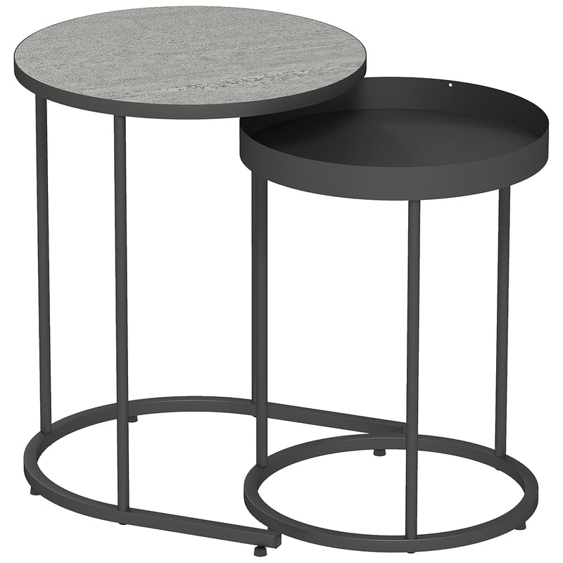 Set of 2 Round Nesting Side Tables Ideal for Living Room or Bedroom Use Grey