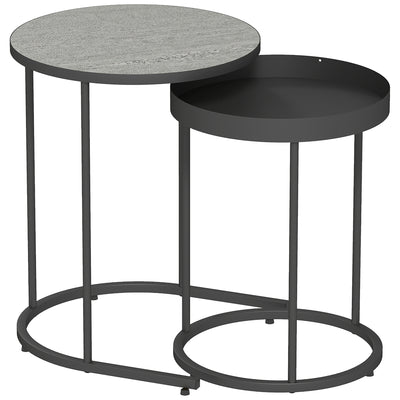 Set of 2 Round Nesting Side Tables Ideal for Living Room or Bedroom Use Grey Homcom