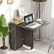 Folding Drop Leaf Dining Table with Storage Shelves and Wheels for Small Spaces, Grey