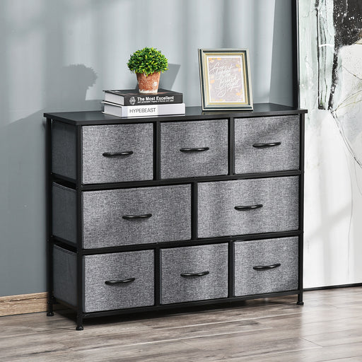 Dark Grey 8 Drawer Fabric Chest of Drawers for Bedroom and Living Room Storage