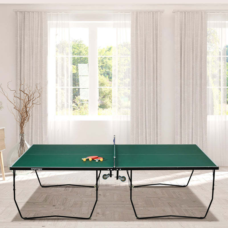 9ft Indoor Folding Tennis Table With Easy Roll Wheels For Home Use Green AOSOM