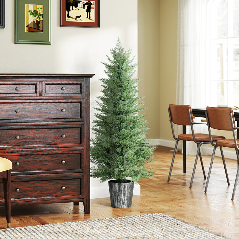 Set of 2 UV Resistant Artificial Cypress Trees with Pots for Indoor Outdoor Use, Green