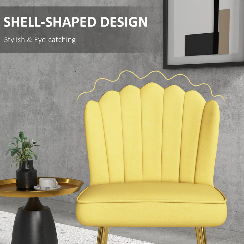 Set of 2 Shell Accent Chairs with Velvet Upholstery Ideal for Living Room or Bedroom Yellow