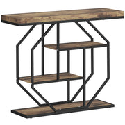 4 Tier Industrial Console Table With Storage Shelves For Hallway Or Living Room Rustic Brown AOSOM