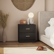 Modern Bedside Table with Two Storage Drawers for Bedroom or Lounge Use Black AOSOM