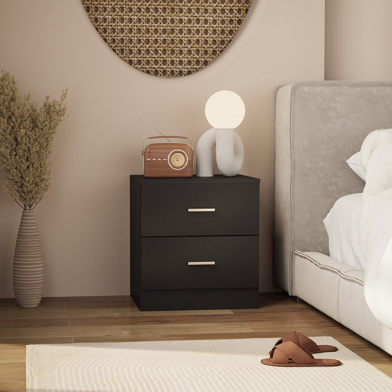 Modern Bedside Table with Two Storage Drawers for Bedroom or Lounge Use Black AOSOM