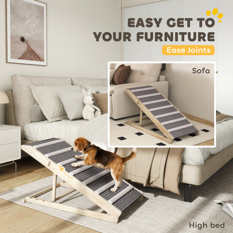 Adjustable Folding Dog Ramp for Sofa or Bed with 4 Heights Non Slip Design Brown AOSOM