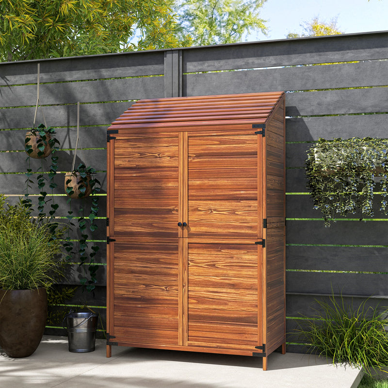 Two-Tier Wooden Small Garden Shed 59 x 103.5 cm Brown Weatherproof Storage by Outsunny