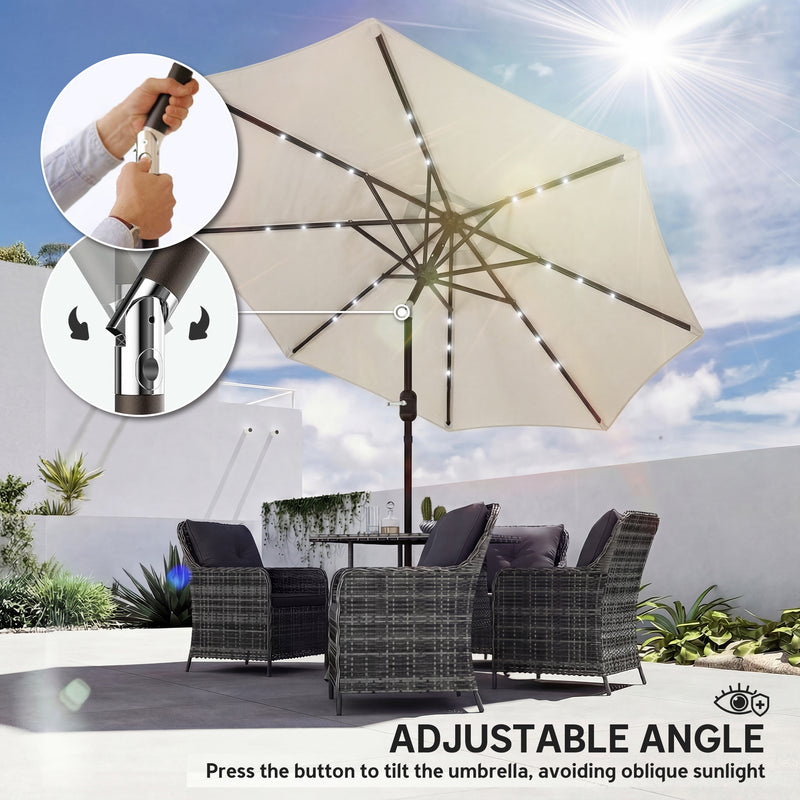 Garden Parasol with Lights and UPF30+ Adjustable Shade for Day and Night Use