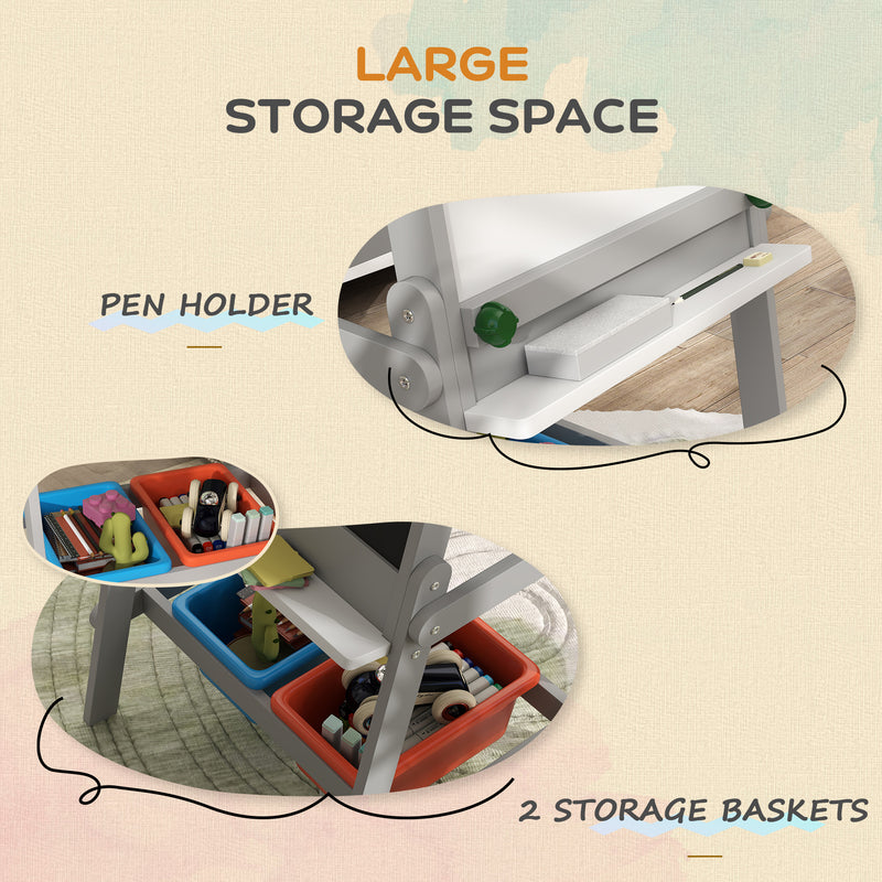 Kids Art Easel with Paper Roll Double Sided Whiteboard and Chalkboard by AIYAPLAY