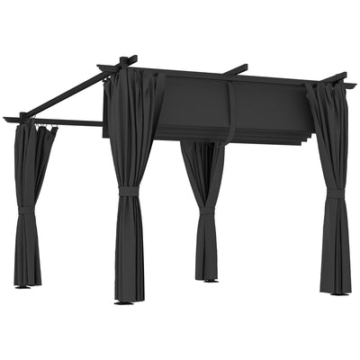 Dark Grey 3 x 3 m Retractable Roof Pergola with Curtains for Garden by Outsunny