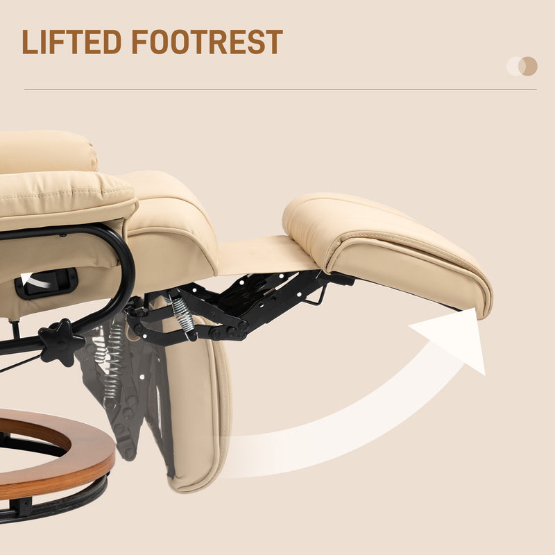 Beige Faux Leather Recliner Chair with Padded Seat and Footrest by HOMCOM