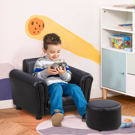 Kids Armchair and Footstool Set with Soft Padding Great for Reading or Relaxing, Black