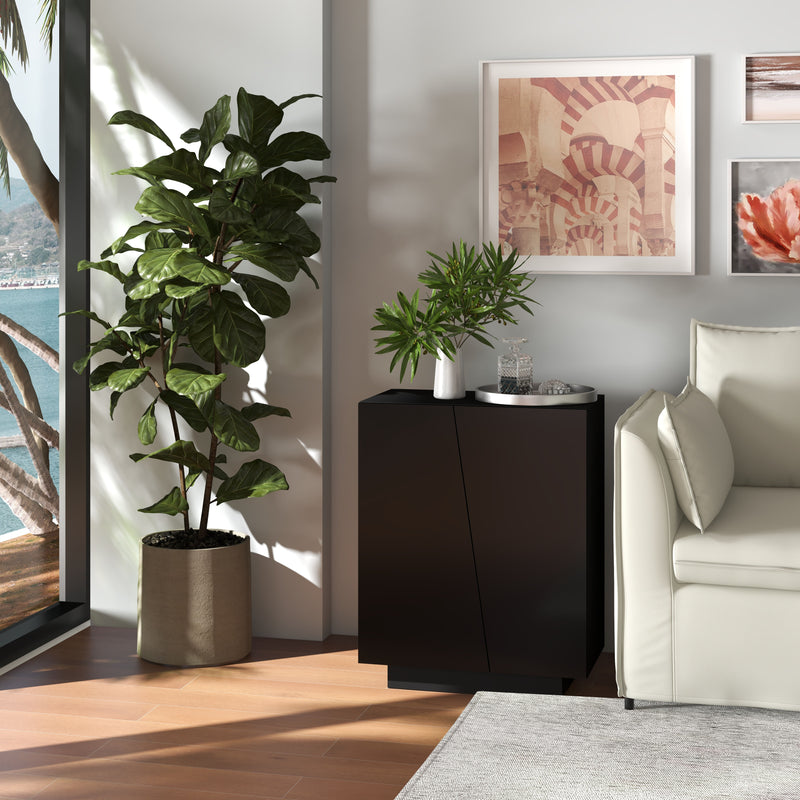 Freestanding Black High Gloss Storage Cabinet With Adjustable Shelves For Home Use