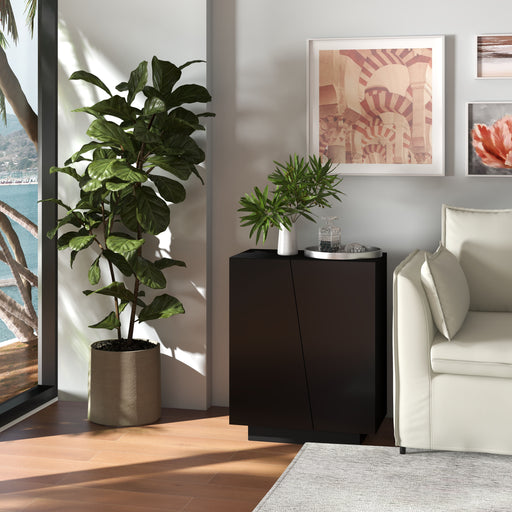 Freestanding Black High Gloss Storage Cabinet With Adjustable Shelves For Home Use