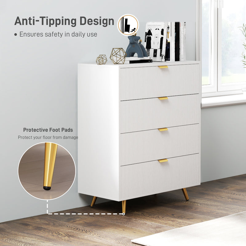 White Four Drawer Elegant Bedside Table with Storage by HOMCOM