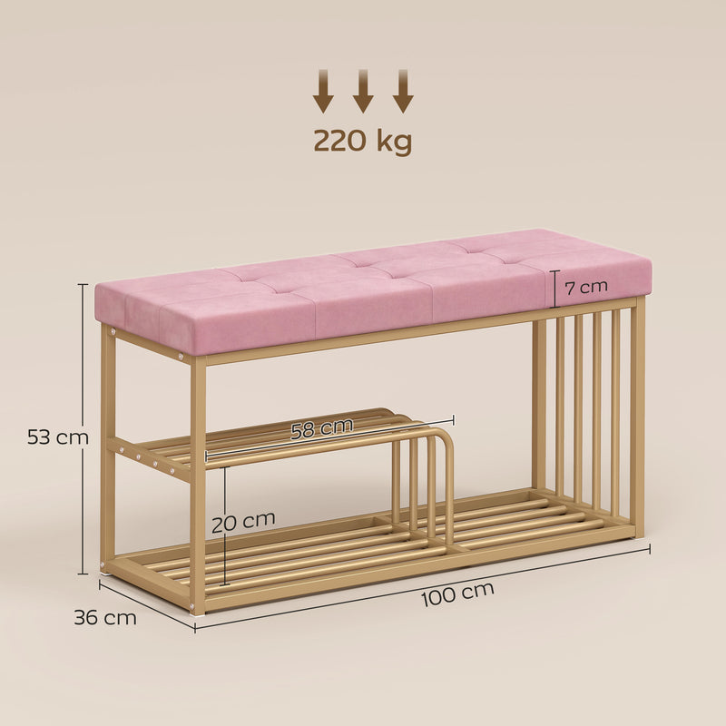 Shoe Storage Bench with Padded Seat for Hallway Organisation Pink AOSOM