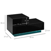 Black High Gloss Bedside Table with RGB LED Lights and Storage Drawers for Bedroom