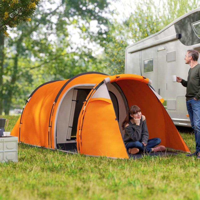 3 Person Camping Tent with Separate Porch for Extra Storage and Easy Access Orange