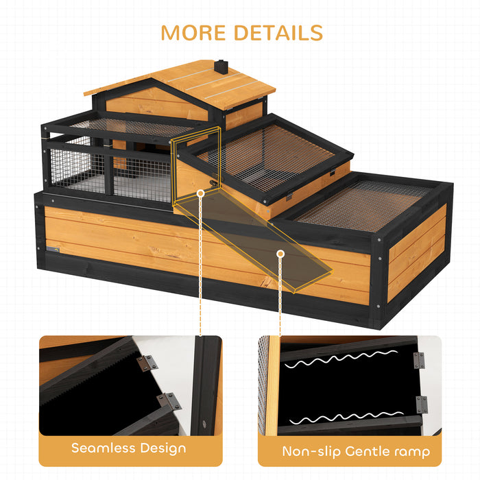 Wooden Tortoise House with Balcony Tray and Roof for Indoor and Outdoor Yellow by PawHut