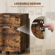 Two Drawer Lockable Filing Cabinet for Home Office with Storage Space Black and Brown AOSOM