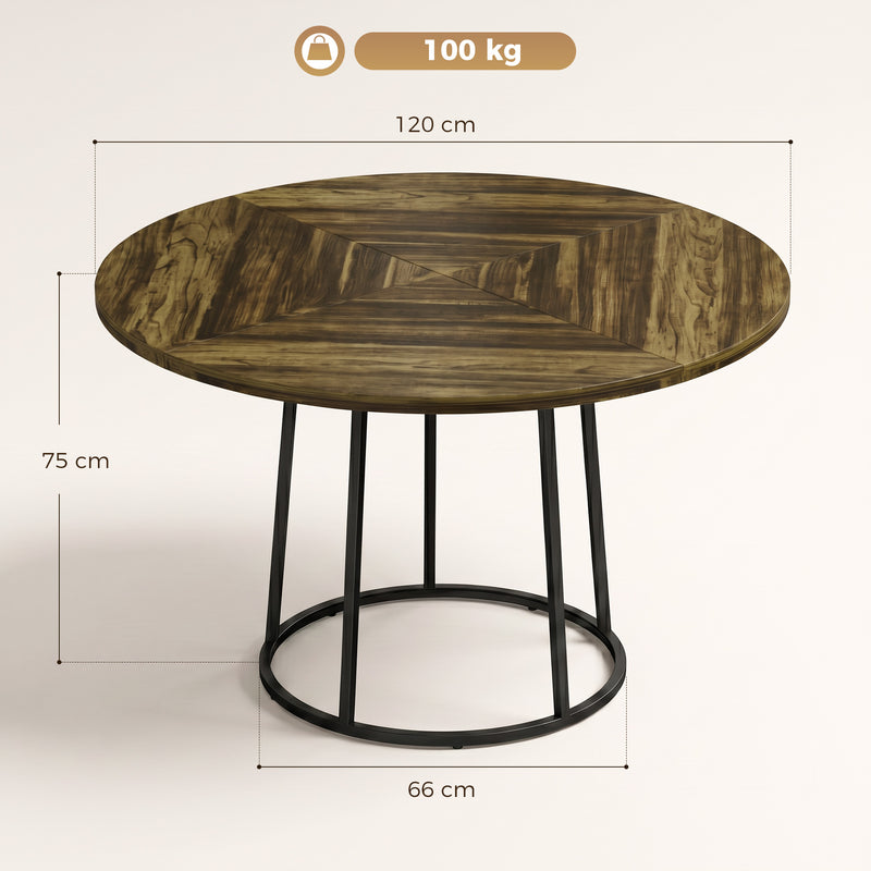 Round Dining Table for Small Kitchens or Flats Seats 4 to 6 Easy Clean Rustic Brown