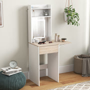 Dressing Table with Adjustable LED Mirror and Storage for Small Bedrooms White Wood Effect AOSOM