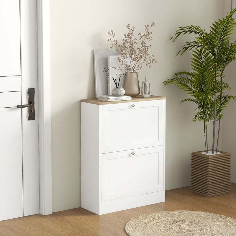 White Narrow Shoe Cabinet with Flip Drawers and Adjustable Shelves for Hallway Storage AOSOM