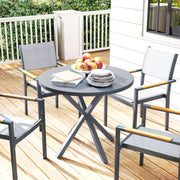 Dark Grey Round Outdoor Garden Table with Wood Effect Top 85cm Steel Frame by Outsunny