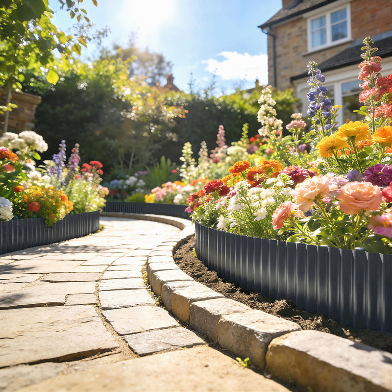 Metal Lawn Edging for Easy Flexible Garden Borders and Neat Flower Beds Dark Grey AOSOM