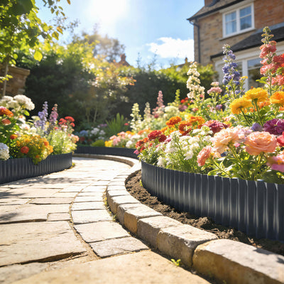 Metal Lawn Edging for Easy Flexible Garden Borders and Neat Flower Beds Dark Grey AOSOM