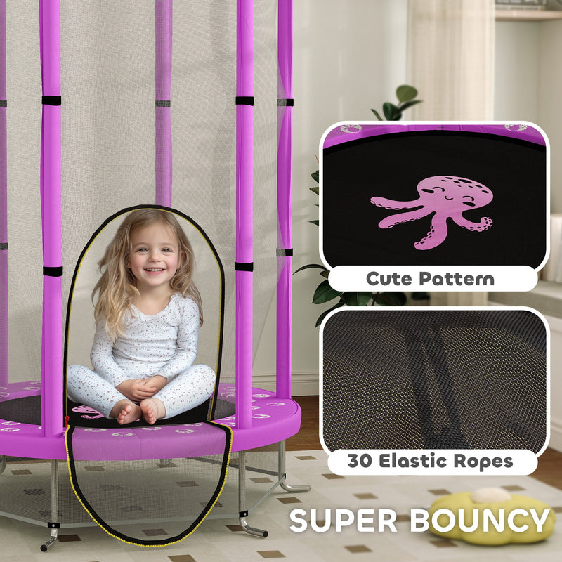 Purple 4.6FT Toddler Trampoline with Safety Net for Ages 3 to 6 Indoor Outdoor Use by Outsunny AOSOM
