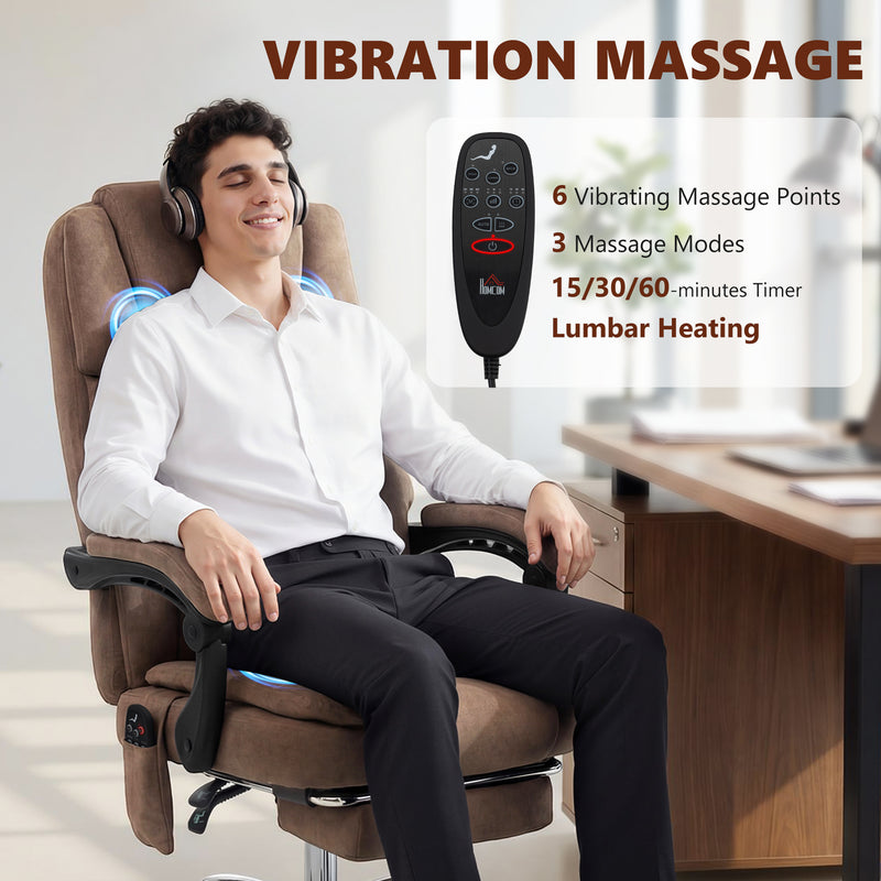 Massage Office Chair with Heated Lumbar Support and Reclining Footrest for Home Office Brown