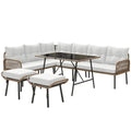 6 Seater Rattan Garden Sofa Set With Cushions and Glass Table by Outsunny