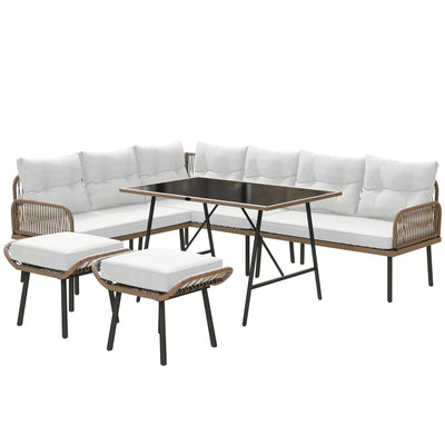 6 Seater Rattan Garden Sofa Set With Cushions and Glass Table by Outsunny