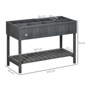 Raised Wooden Garden Planter with 8 Compartments for Herbs and Vegetables Dark Grey AOSOM