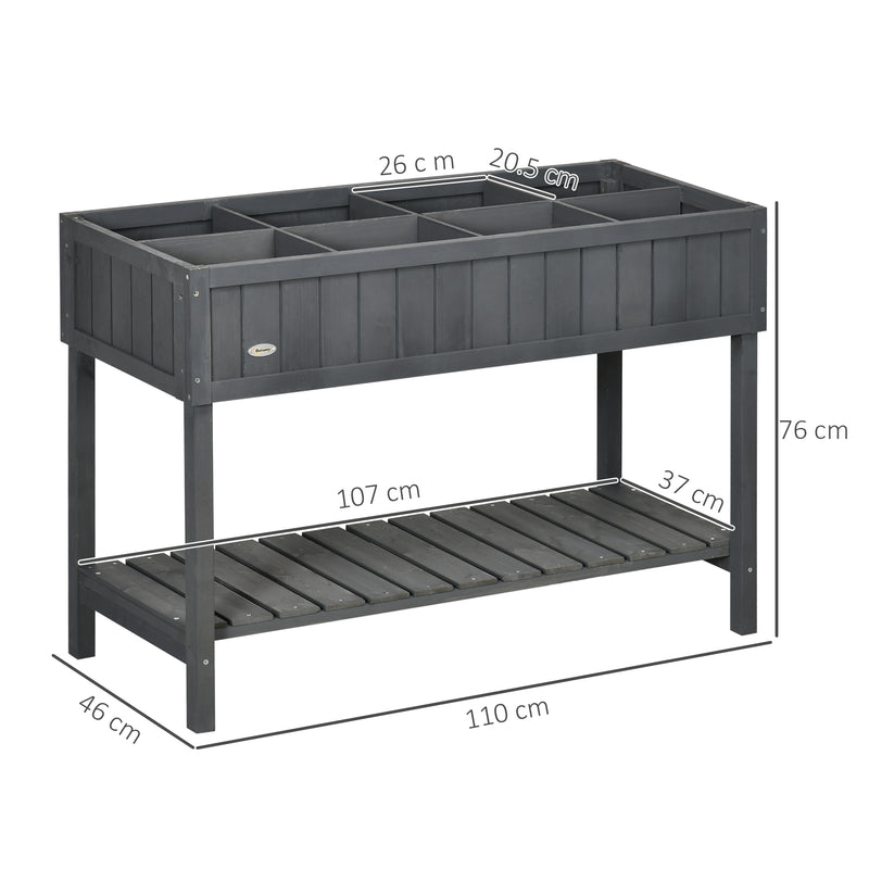 Raised Wooden Garden Planter with 8 Compartments for Herbs and Vegetables Dark Grey AOSOM